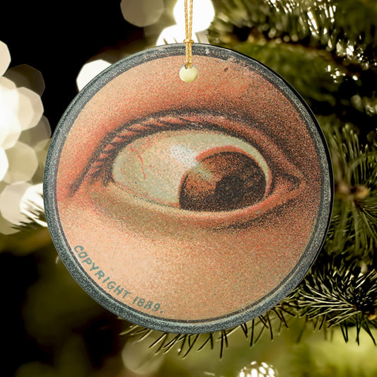 Ceramic Eye Holiday Tree Ornament, Vintage Artwork