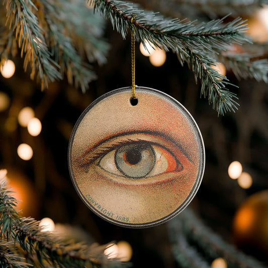 Ceramic Eye Holiday Tree Ornament, Vintage Artwork