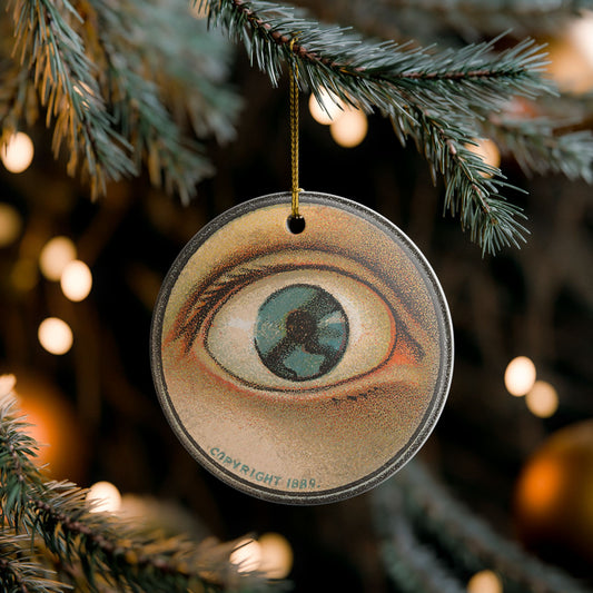 Ceramic Eye Holiday Tree Ornament, Vintage Artwork