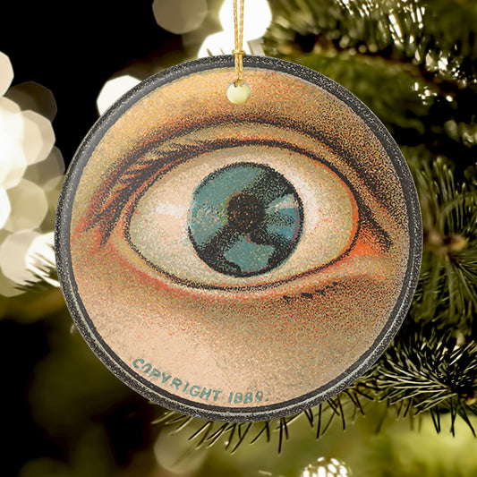 Ceramic Eye Holiday Tree Ornament, Vintage Artwork