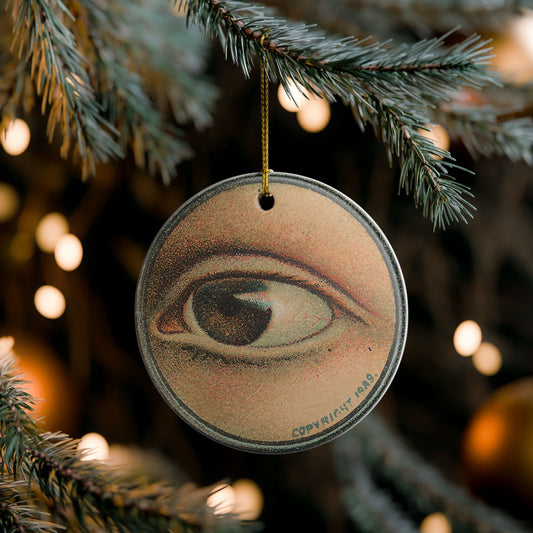 Ceramic Eye Holiday Tree Ornament, Vintage Artwork