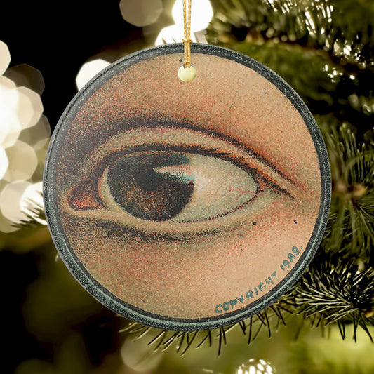 Ceramic Eye Holiday Tree Ornament, Vintage Artwork