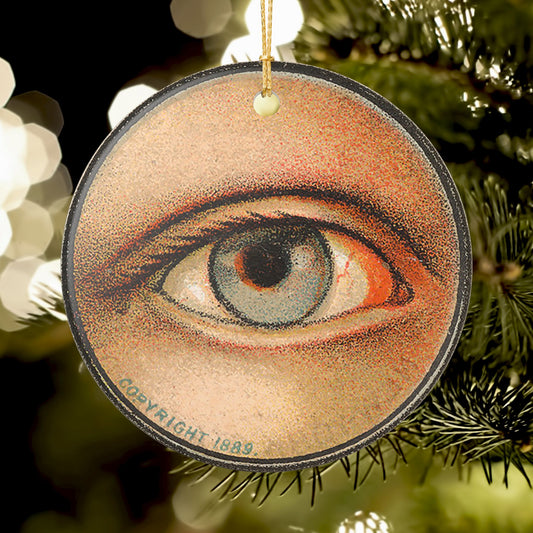 Ceramic Eye Holiday Tree Ornament, Vintage Artwork