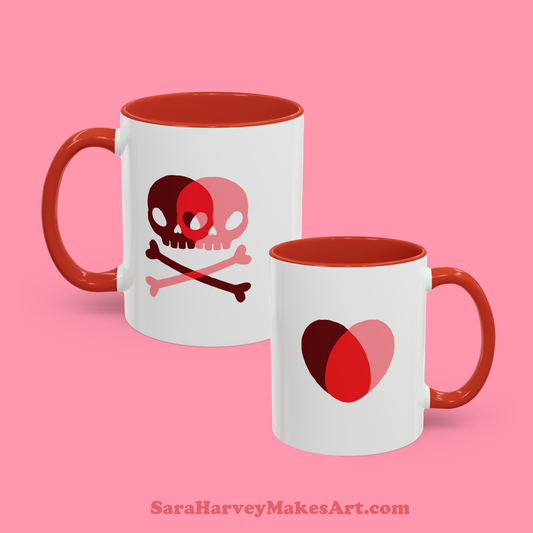 Love Skull Crossbones and Heart Valentines/Anniversary/Wedding Mug