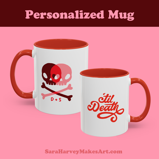 CUSTOM Personalized Til Death Love Skull and Crossbones Coffee Mug