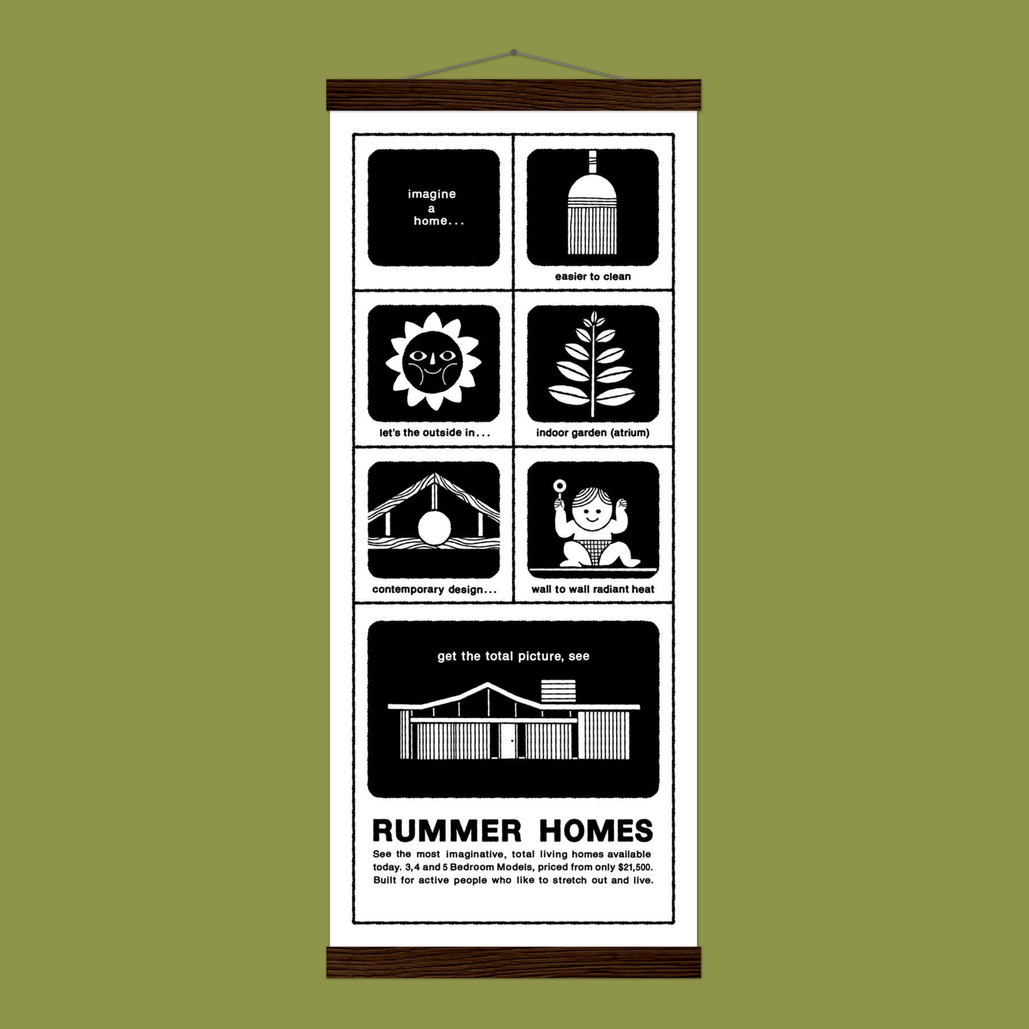 Rummer Advertisement Print with Wood Hanger 8x20″