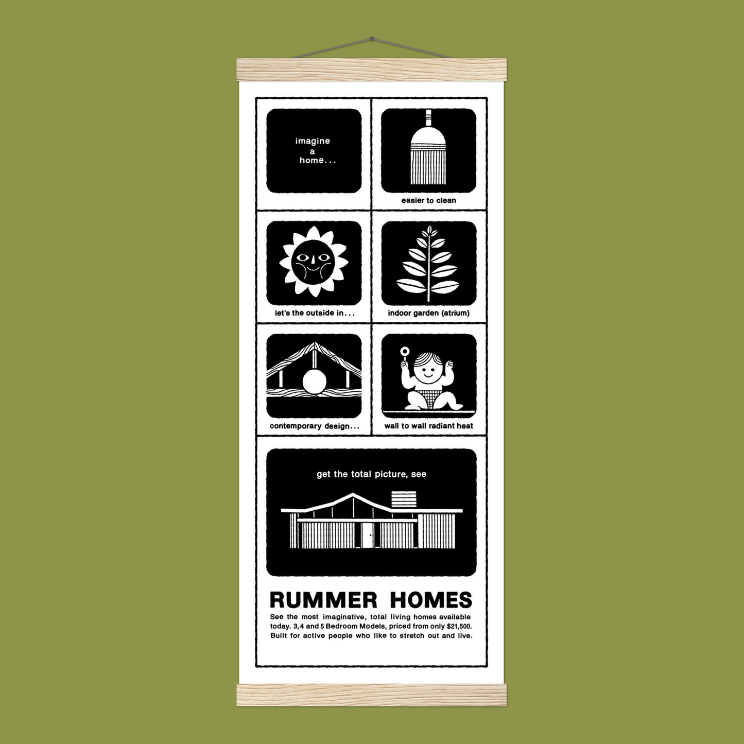 Rummer Advertisement Print with Wood Hanger 8x20″