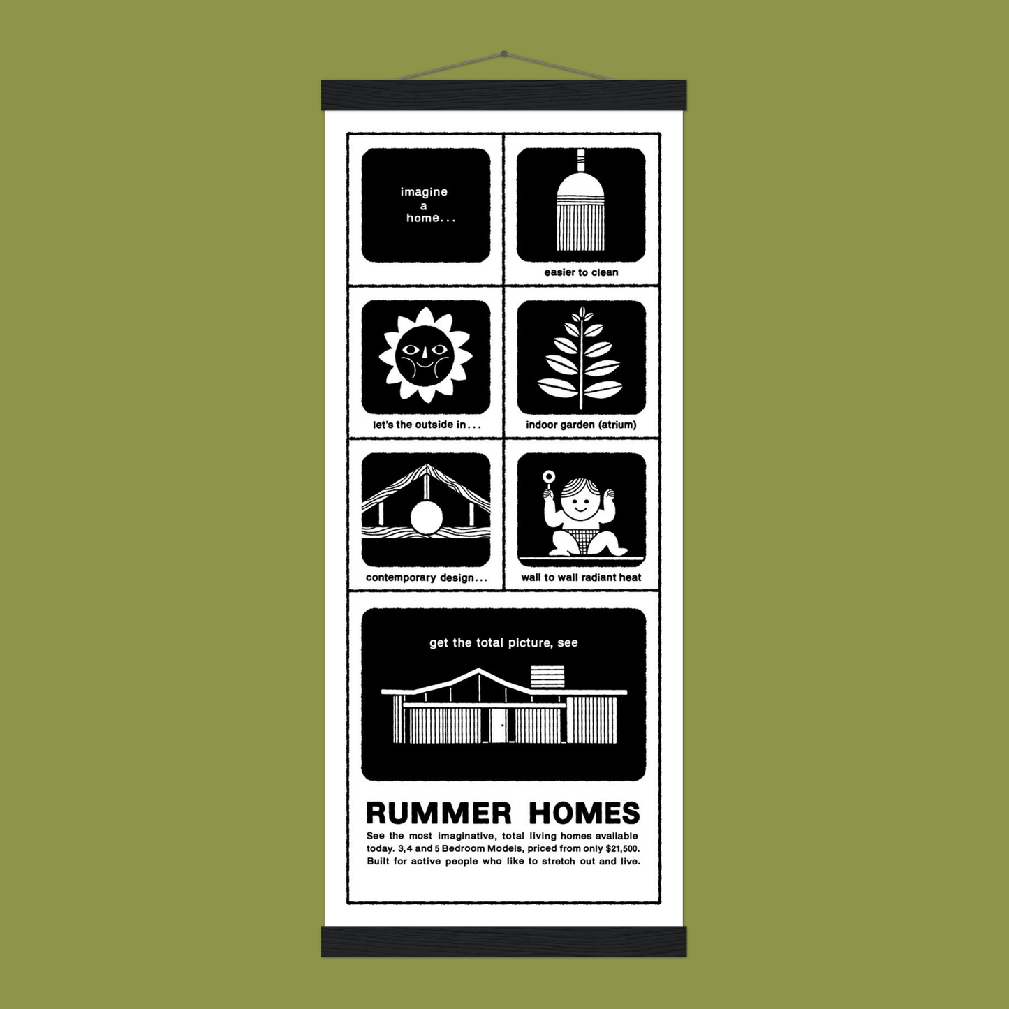 Rummer Advertisement Print with Wood Hanger 8x20″